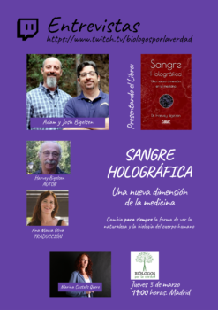Cartel charla en Twitch presentación del libro Sangre Holográfica