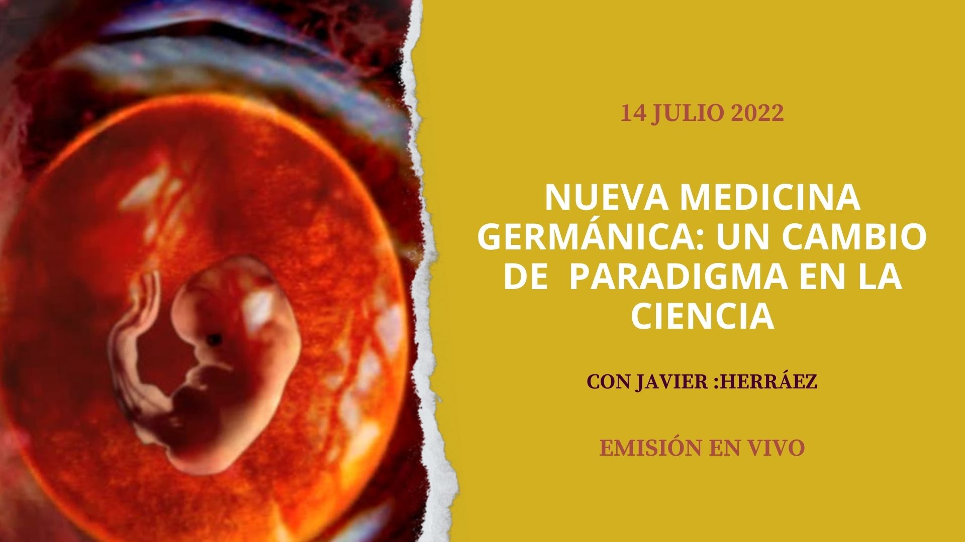 14 Julio 2022

Nueva Medicina Germánica: un cambio de paradigma en la Ciencia.

Javier: Hérraez.

Emisión en Vivo